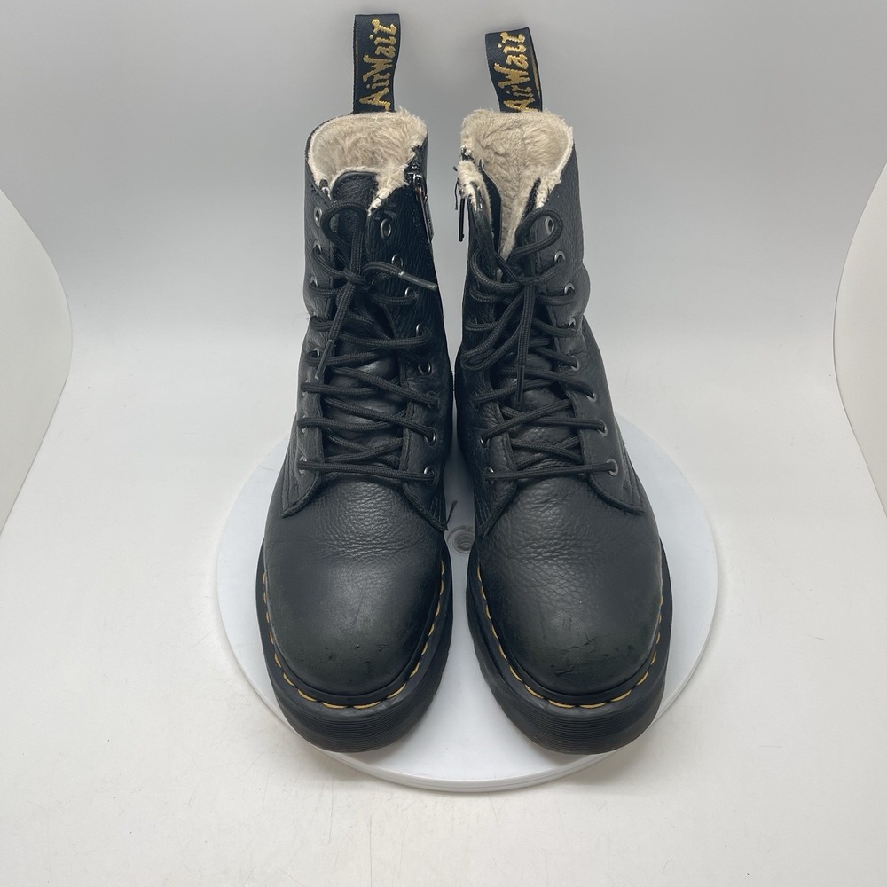 Dr Martens Boots Womens Size 8 Jadon Faux Fur Lined Black Leather Ankle Platform - Picture 2 of 9